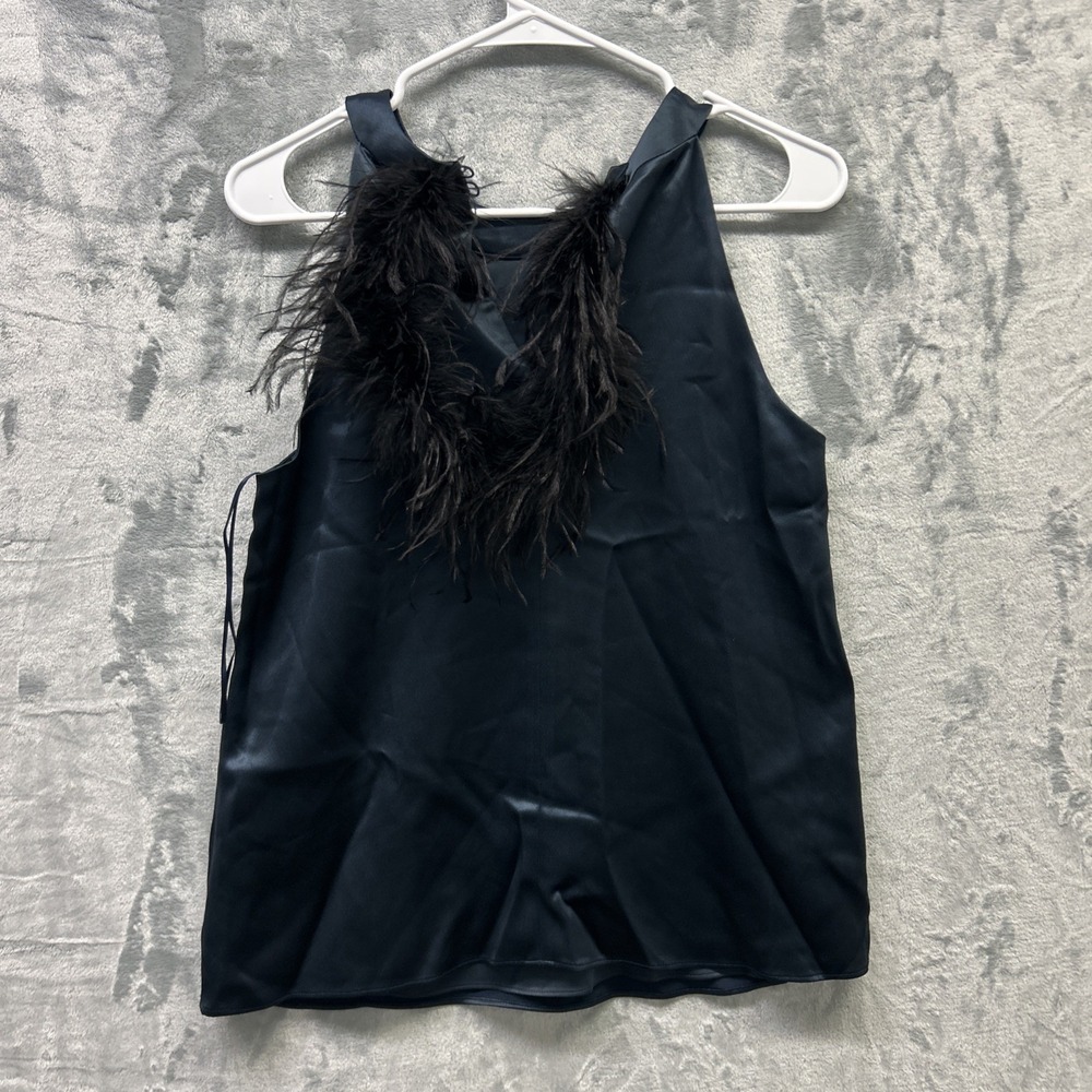 Milly Shirt Womens Small Blue Vienna Hammered Satin Feather Top - Picture 6 of 10